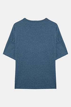 Oversize Mavi Bisiklet Yaka T-Shirt_2