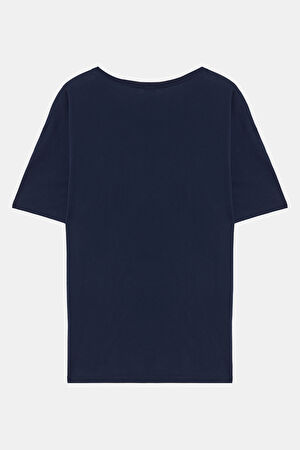 Oversize Lacivert Bisiklet Yaka T-Shirt_2
