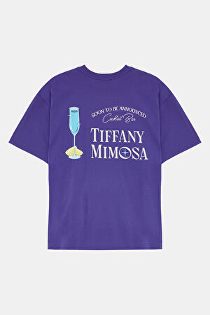 Relax Kalıp Mor Bisiklet Yaka Baskılı T-Shirt_2