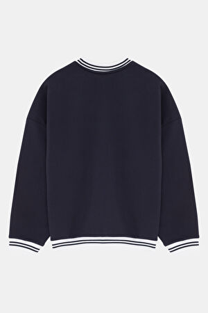 Lacivert Relax Kalıp Bisiklet Yaka Sweatshirt_2