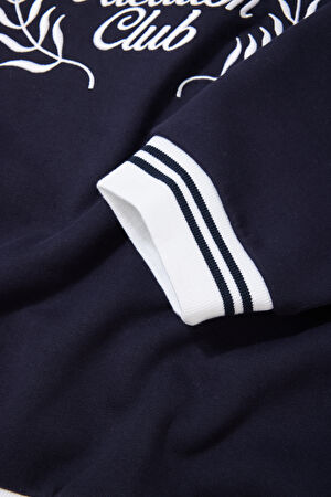 Lacivert Relax Kalıp Bisiklet Yaka Sweatshirt_5