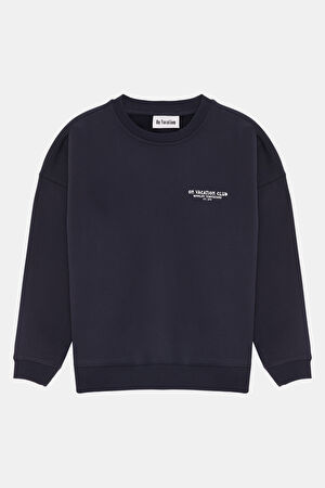 Lacivert Relax Kalıp Bisiklet Yaka Sweatshirt