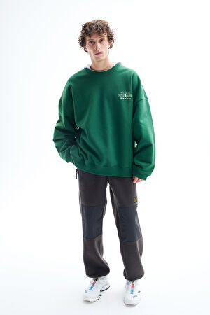 Yeşil Relax Kalıp Bisiklet Yaka Sweatshirt