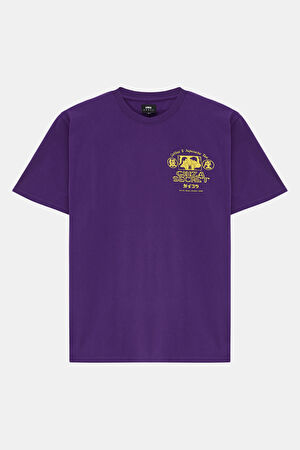 Relax Kalıp Mor Bisiklet Yaka Baskılı T-Shirt