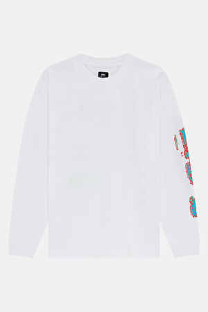 Relax Kalıp Beyaz Bisiklet Yaka Baskılı T-Shirt