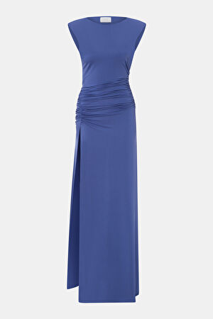 Lana Open Back Jersey Koyu Mavi Maxi Elbise