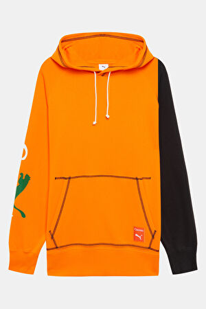 Turuncu Relax Kalıp Kapüşonlu Sweatshirt