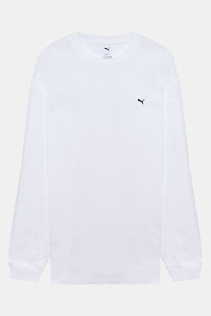 Relax Kalıp Beyaz Bisiklet Yaka Baskılı T-Shirt