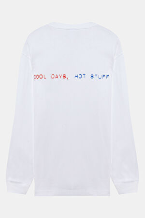Relax Kalıp Beyaz Bisiklet Yaka Baskılı T-Shirt_2