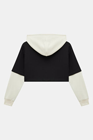 Siyah Relax Kalıp Kapüşonlu Sweatshirt_2