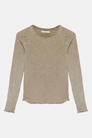 Kahve Bisiklet Yaka T-Shirt