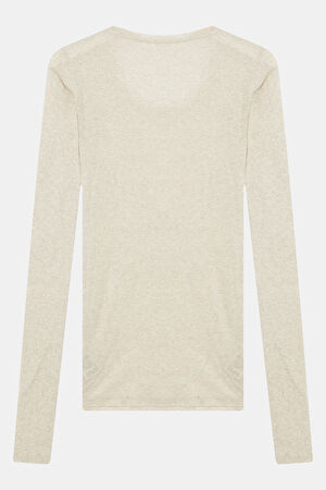 Krem Kayık Yaka T-Shirt_2
