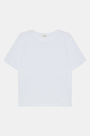 Beyaz Kayık Yaka T-Shirt