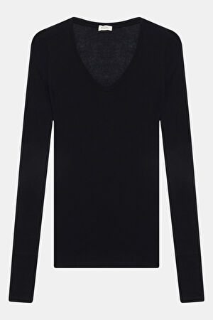 Siyah Kayık Yaka T-Shirt