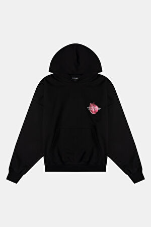 Anthurium Siyah Relax Kalıp Kapüşonlu Sweatshirt