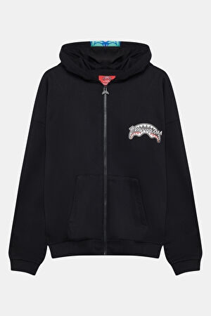 Siyah Relax Kalıp Kapüşonlu Sweatshirt