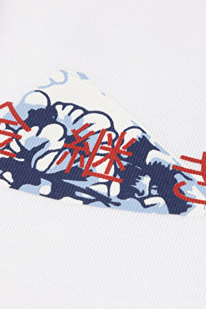 Kintsugi Relax Kalıp Beyaz Bisiklet Yaka Baskılı T-Shirt_3