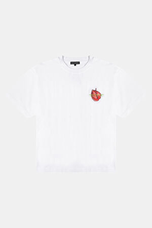 Anthurium Relax Kalıp Beyaz Bisiklet Yaka Baskılı T-Shirt