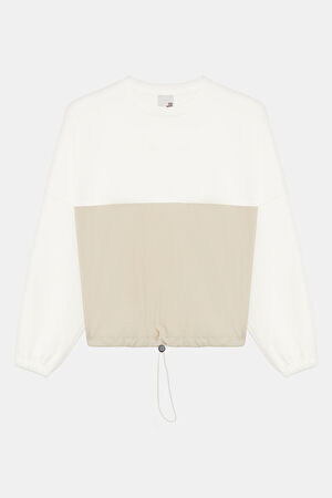 Ekru Bisiklet Yaka Sweatshirt