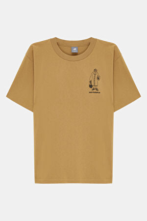 Relax Kalıp Kahve Bisiklet Yaka Baskılı T-Shirt