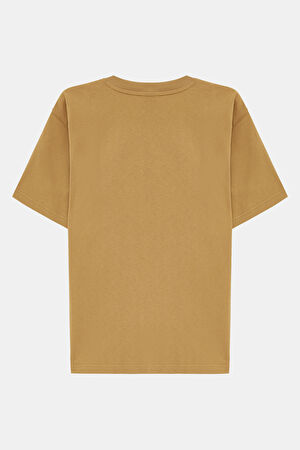 Relax Kalıp Kahve Bisiklet Yaka Baskılı T-Shirt_2