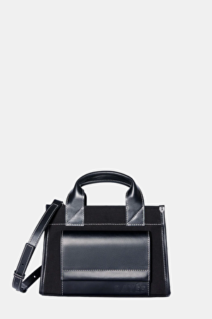Stitched Pocket Mini Siyah Çanta