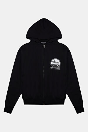 Siyah Relax Kalıp Kapüşonlu Sweatshirt