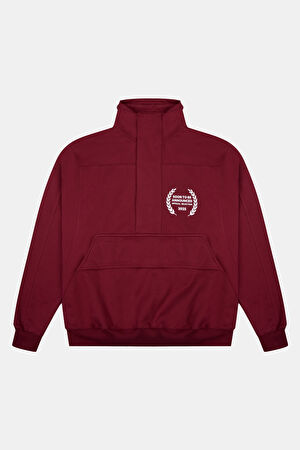 Bordo Relax Kalıp Dik Yaka Sweatshirt