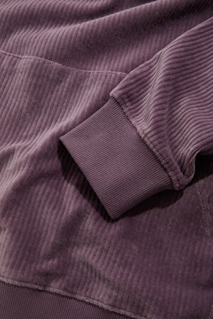 Mor Relax Kalıp Kapüşonlu Sweatshirt_4
