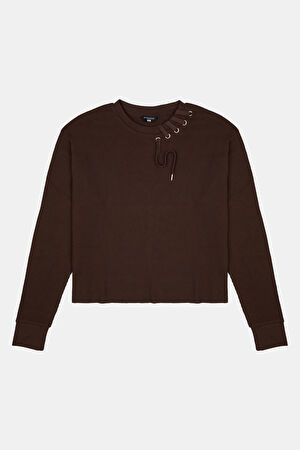 Kahve Relax Kalıp O Yaka Sweatshirt