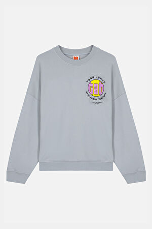 Açık Gri Oversize Bisiklet Yaka Sweatshirt
