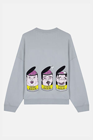 Açık Gri Oversize Bisiklet Yaka Sweatshirt_2