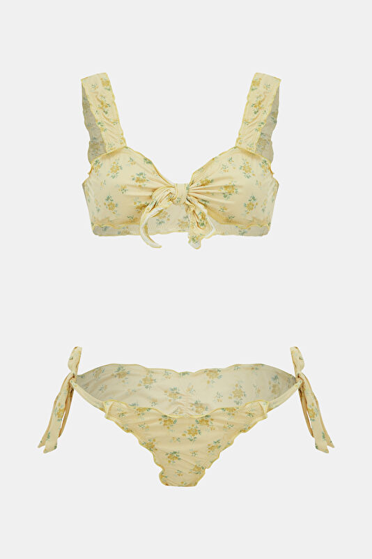 Açık Sarı Desenli Askılı Bikini
