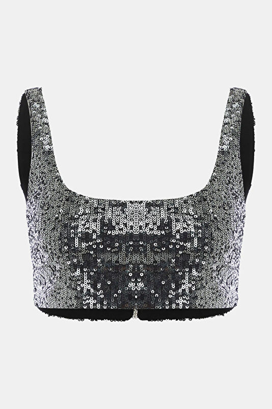 Grey Sequin Strappy Women's Blouse 4