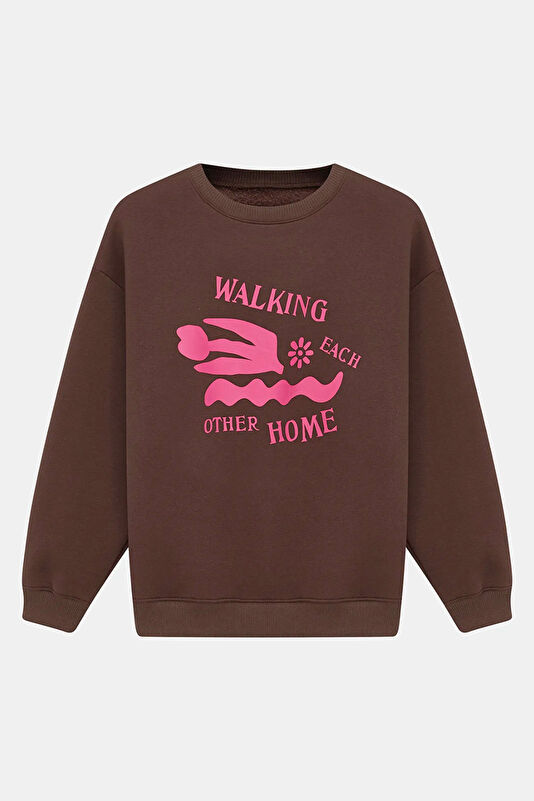 Kahve Bisiklet Yaka Kadın Sweatshirt 4