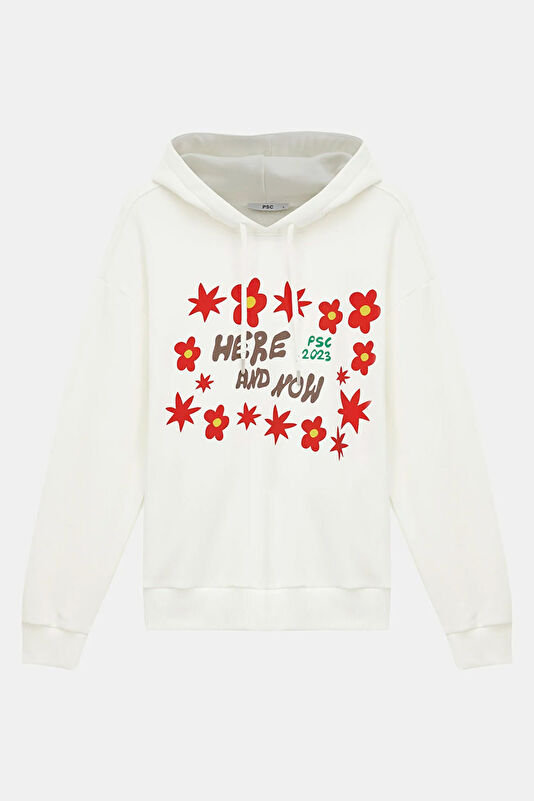 Beyaz Kapuşonlu Kadın Sweatshirt 4