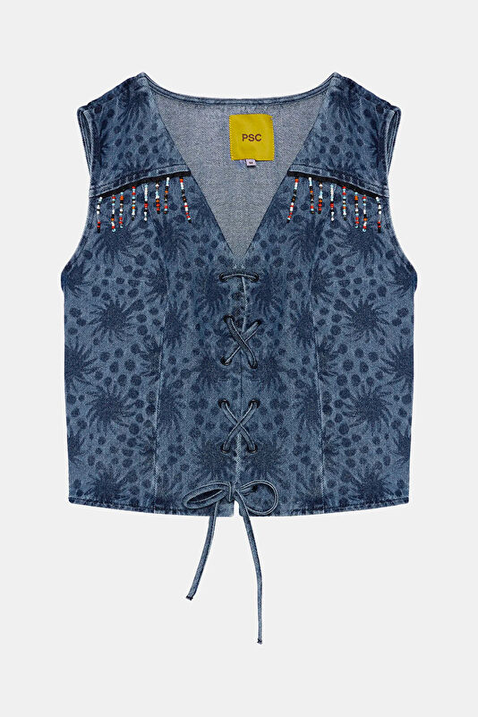 Blue Patterned Women's Vest