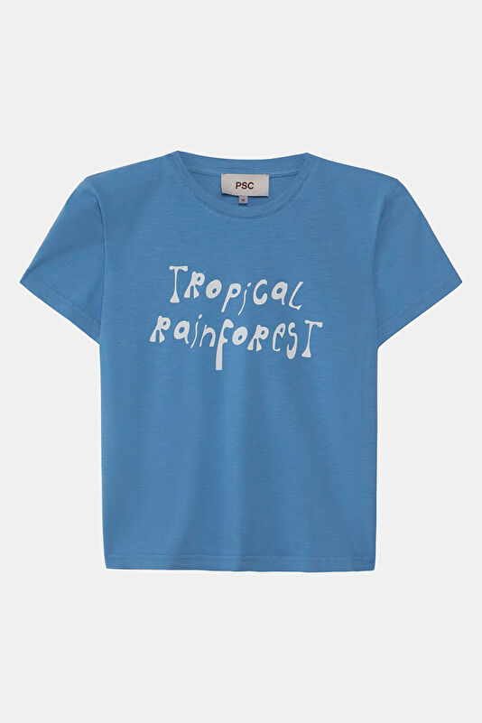 Blue Crew Neck Printed Women's T-Shirt
