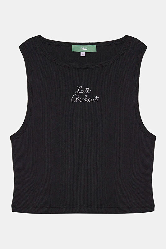 Siyah Bisiklet Yaka Desenli Kadın T-Shirt