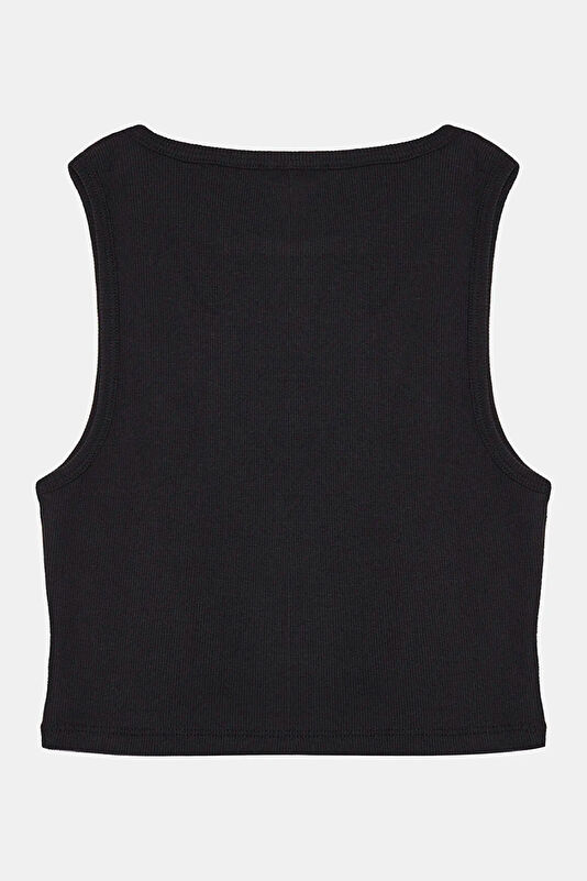 Siyah Bisiklet Yaka Desenli Kadın T-Shirt 2