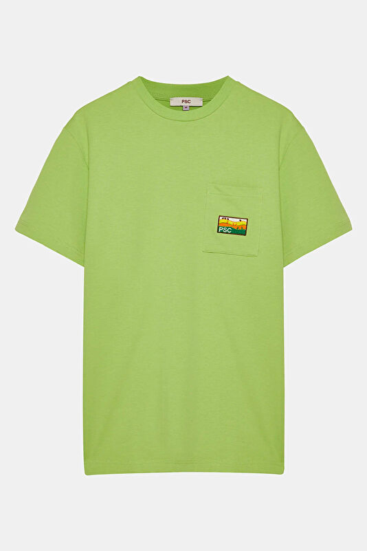 Yeşil Bisiklet Yaka Desenli Erkek T-Shirt 4