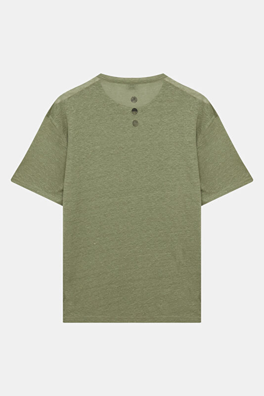 Green Crew Neck Printed Linen Men's T-Shirt 2