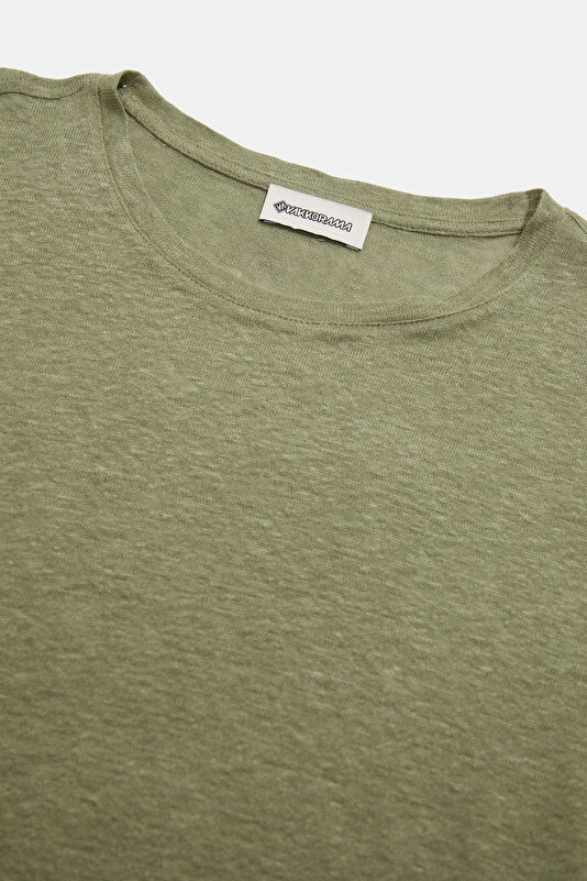 Green Crew Neck Printed Linen Men's T-Shirt 3