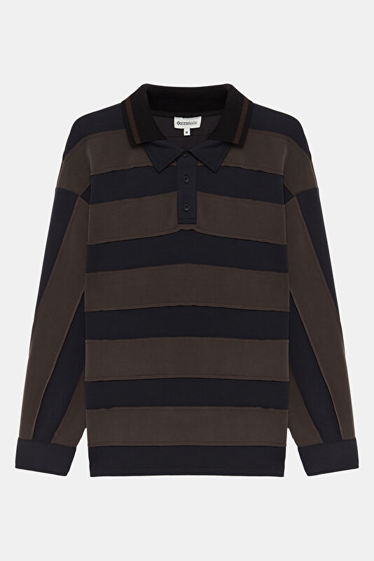 Siyah Polo Yaka Erkek Sweatshirt