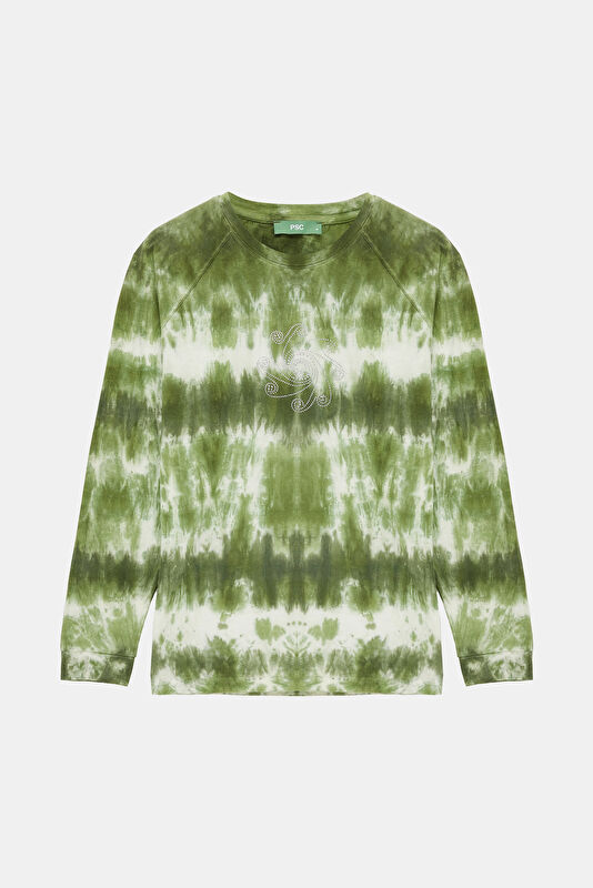 Green Crew Neck Batik Women's T-Shirt