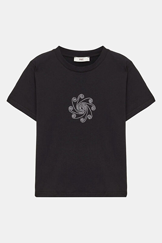 Black Crew Neck Printed Women's T-Shirt