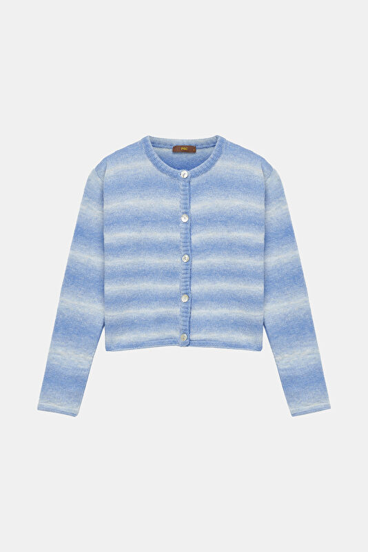 Blue Gradient Pattern Knitted Women's Cardigan