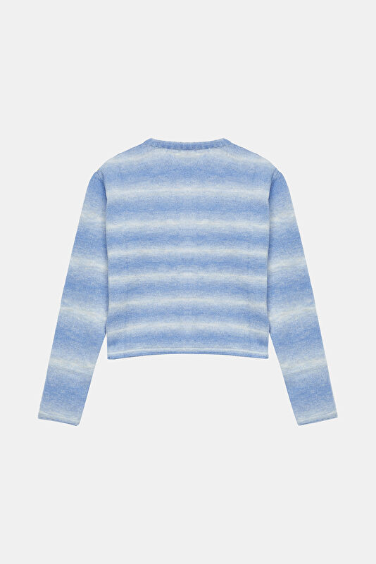 Blue Gradient Pattern Knitted Women's Cardigan 2
