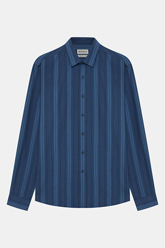 Indigo Striped Patterned Regular Men's Shirt