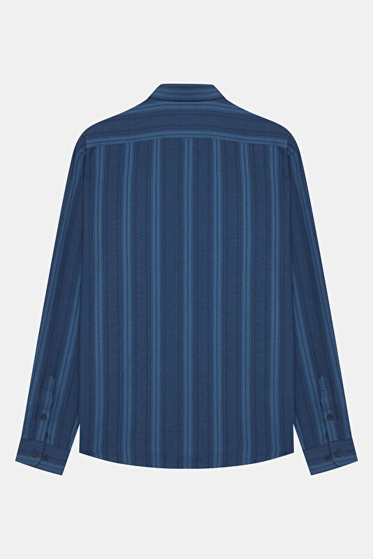 Indigo Striped Patterned Regular Men's Shirt 2